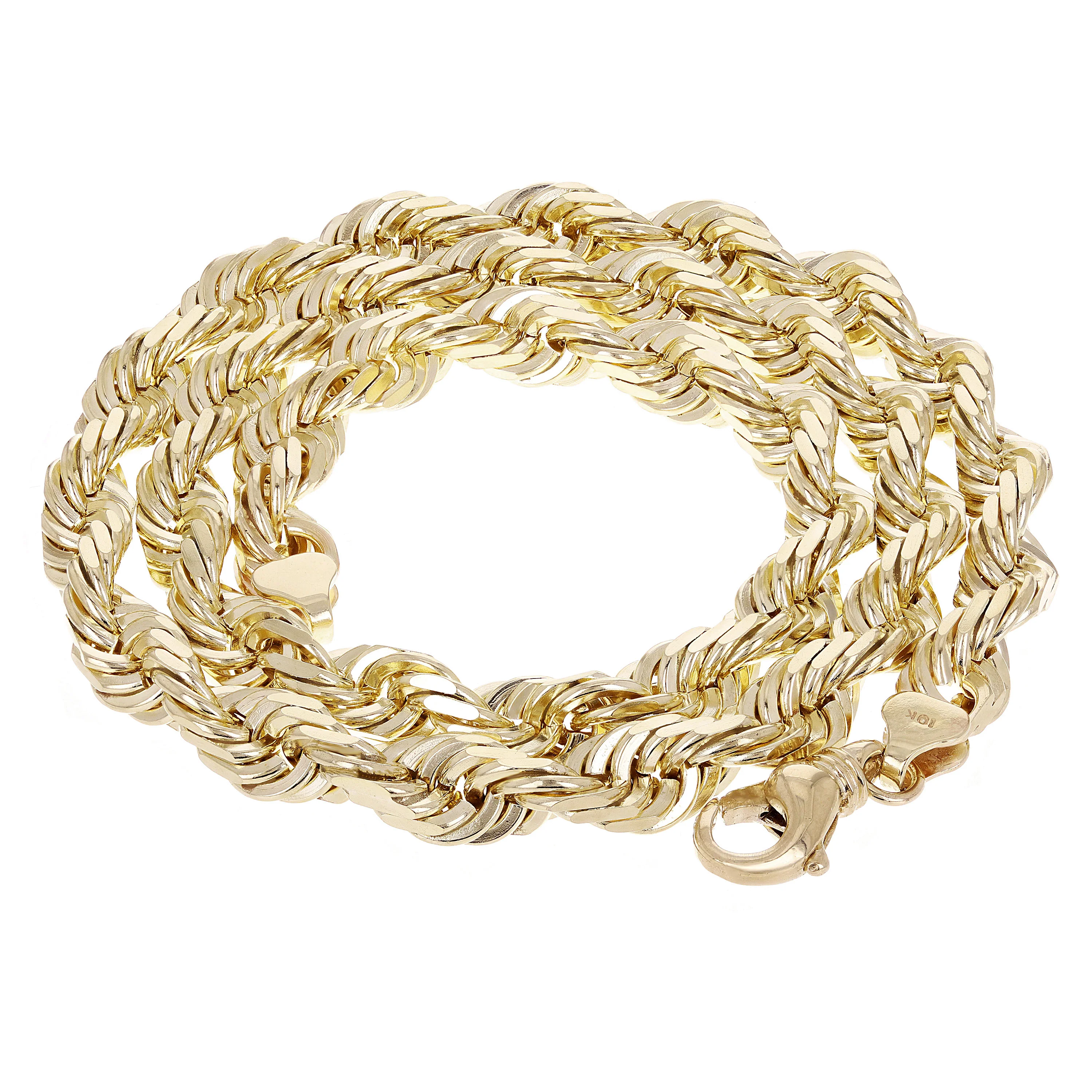 Men's Solid 10k Yellow Gold Diamond Cut Rope Chain Necklace 24" 10mm 159.4 grams Questions & Answers